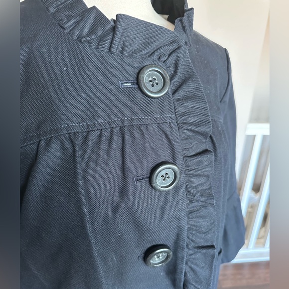 J. Crew Coat Blazer Ruffle Feminine 100% Cotton Canvas Y2K 60s Black Size 12 - Picture 5 of 13